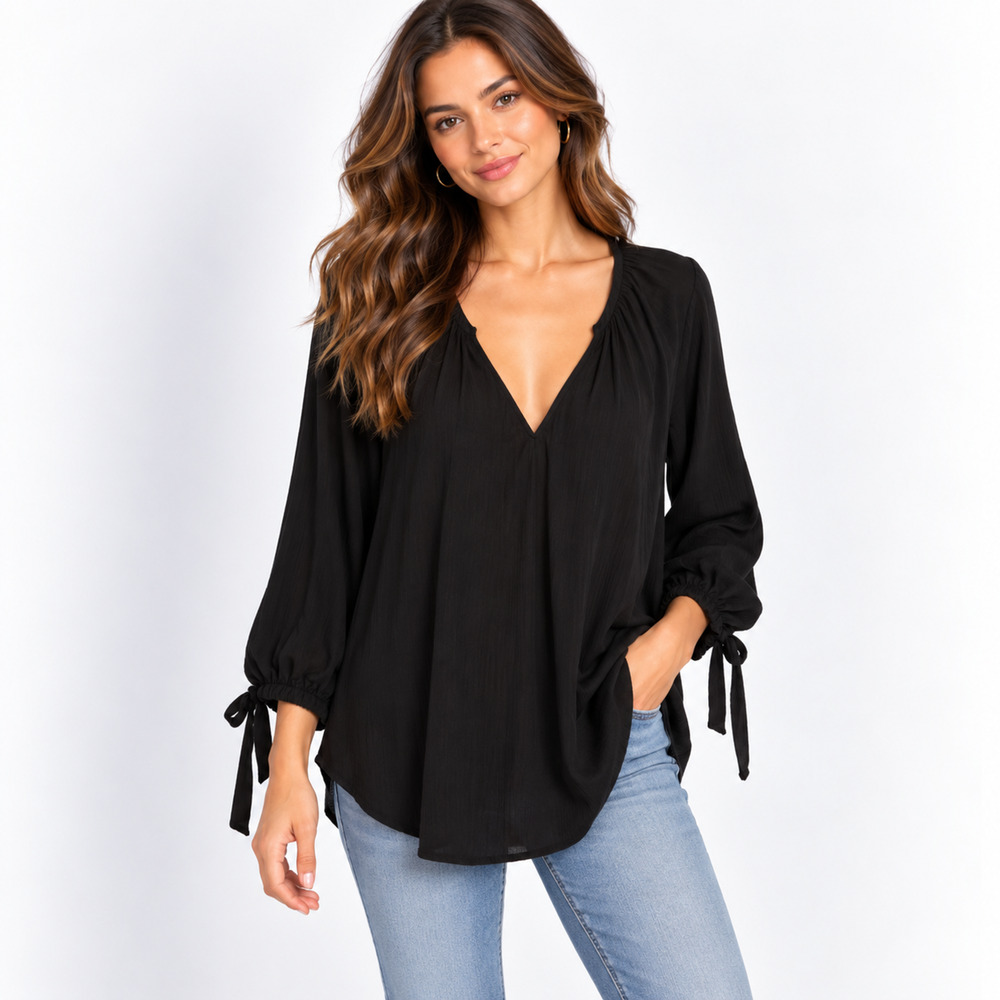 Show Me Your Mumu Astrid Tunic XS Black V Neck Tie Sleeve Boho Oversized Top